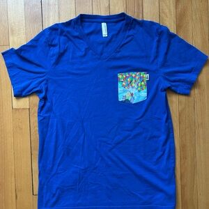 Blue V-Neck T-Shirt with Up Pocket